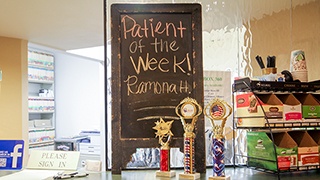 Patient of the week announcement and drink bar